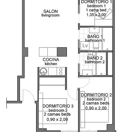 Espacioso 3 Hab Dobles, 2 Banos Centro Ciudad *
