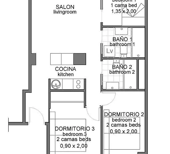 Espacioso 3 Hab Dobles, 2 Banos Centro Ciudad *